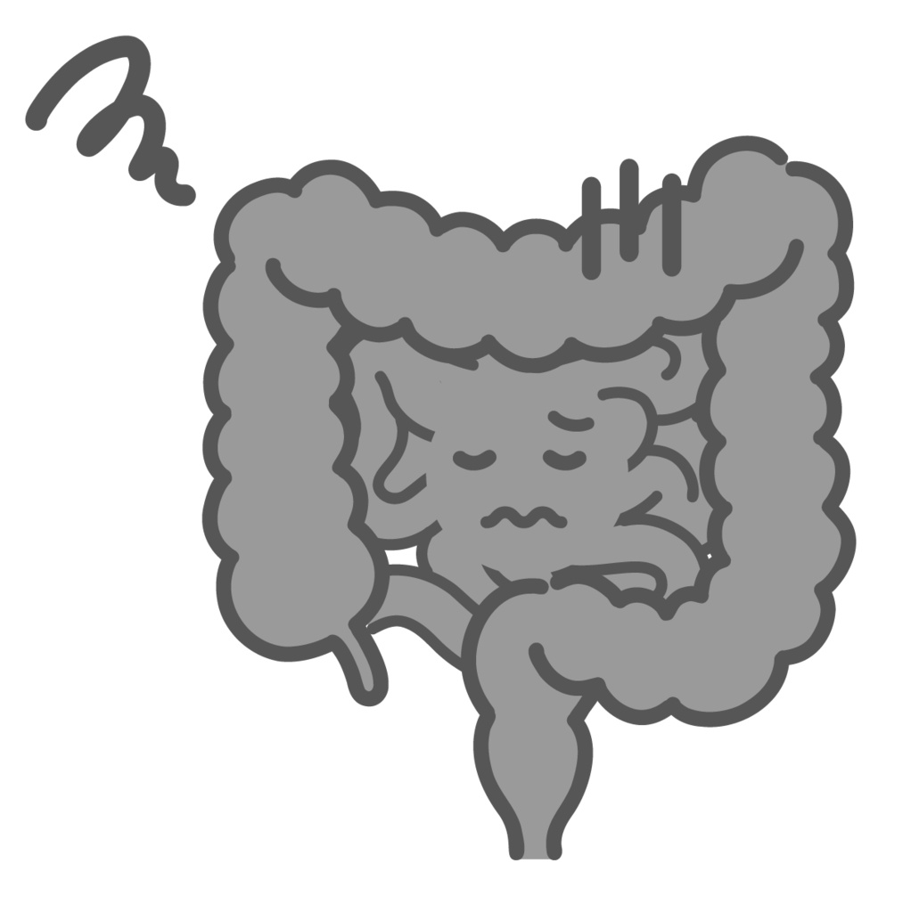 便秘やストレスで不調な腸のキャラクターイラスト（過敏性腸症候群・下痢）