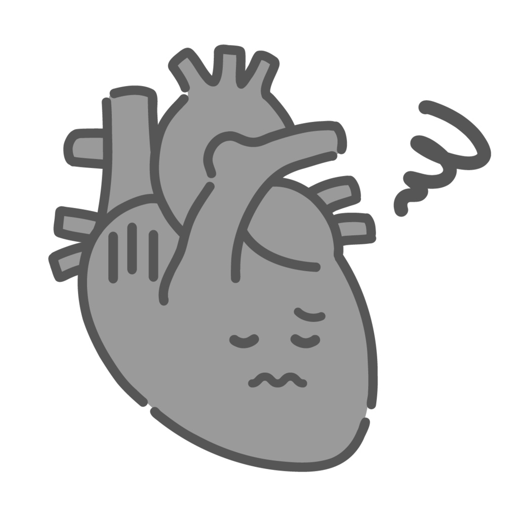 ストレスや病気で不調な心臓のキャラクターイラスト(心疾患・動悸)