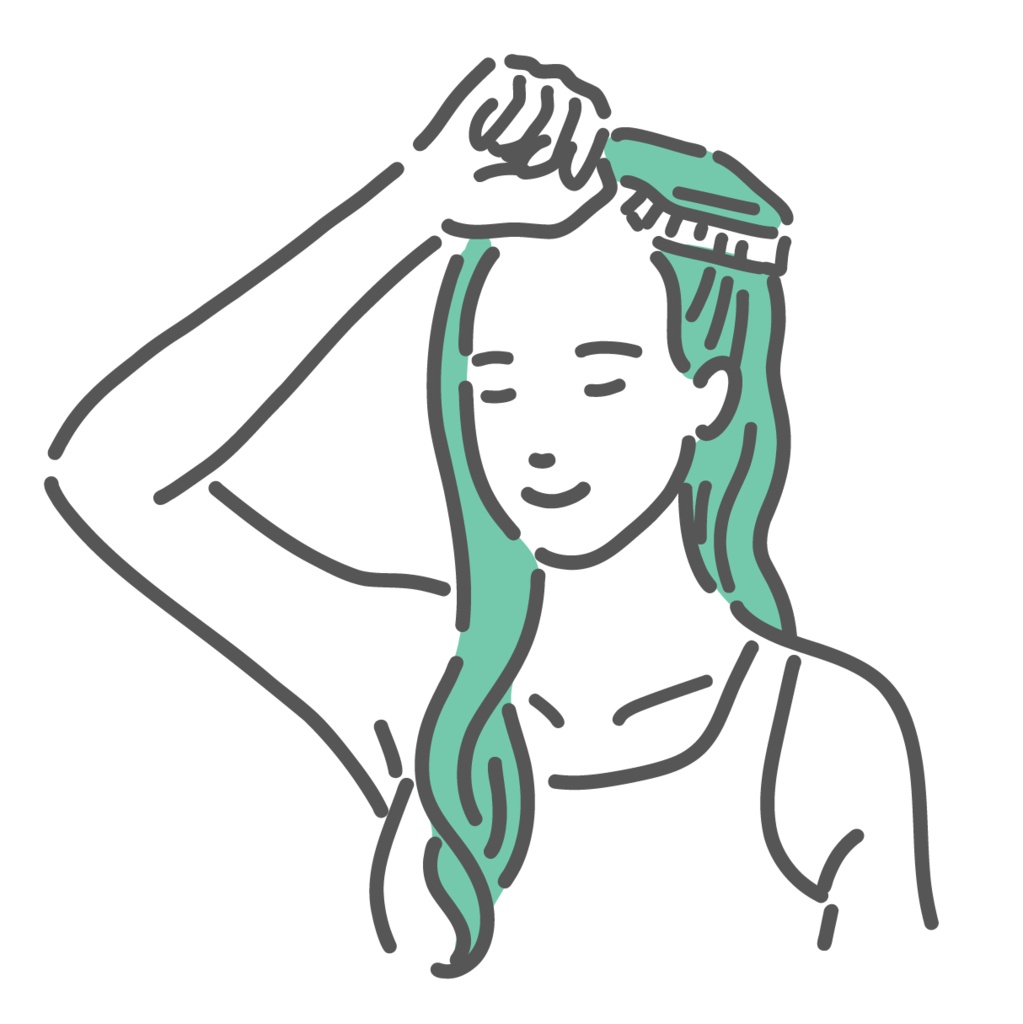 ブラッシングをする女性のイラスト(ヘアケア・血行促進)