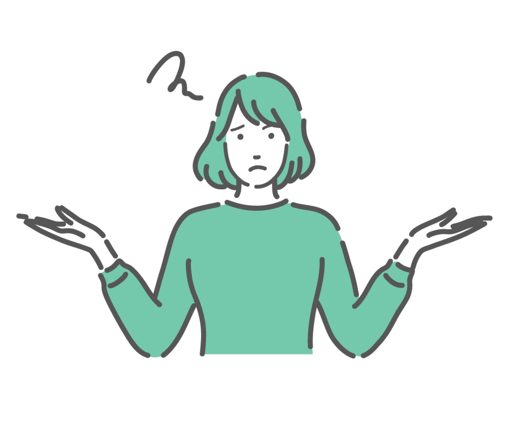 両手を広げて困惑する女性のイラスト（質問・悩み・不調）