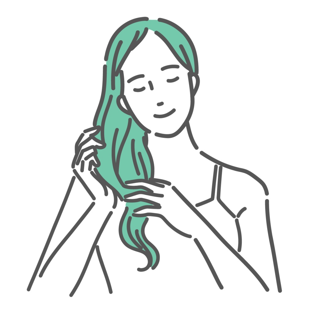 髪を優しく触る女性のイラスト(ヘアケア・髪の健康)