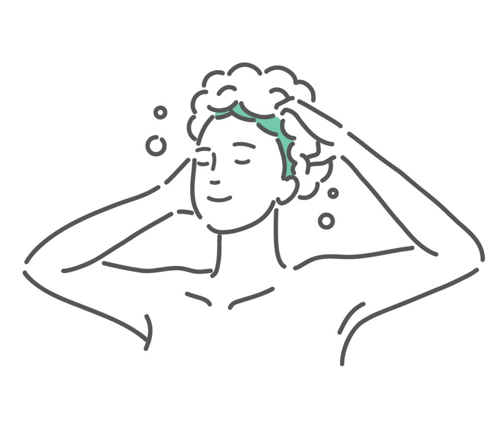 シャンプーをして泡立てる女性のイラスト（洗髪・ヘアケア）