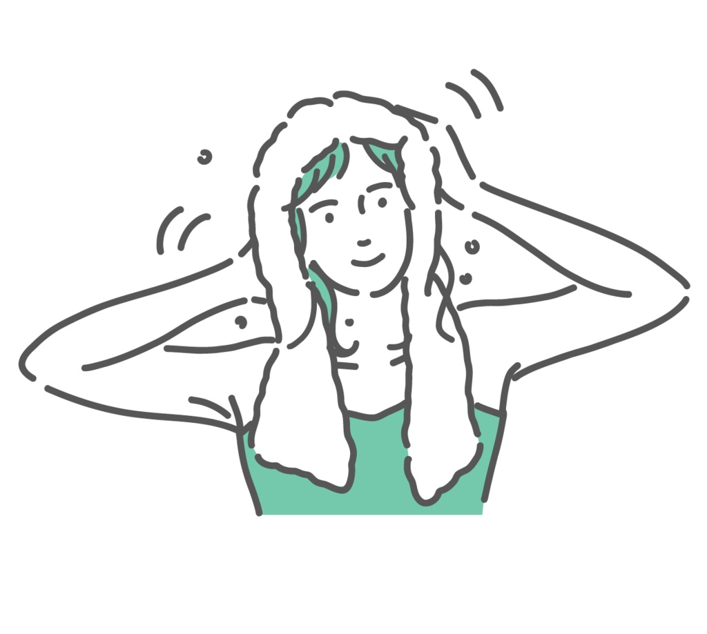 タオルドライをする女性のイラスト(洗髪後・ヘアケア)