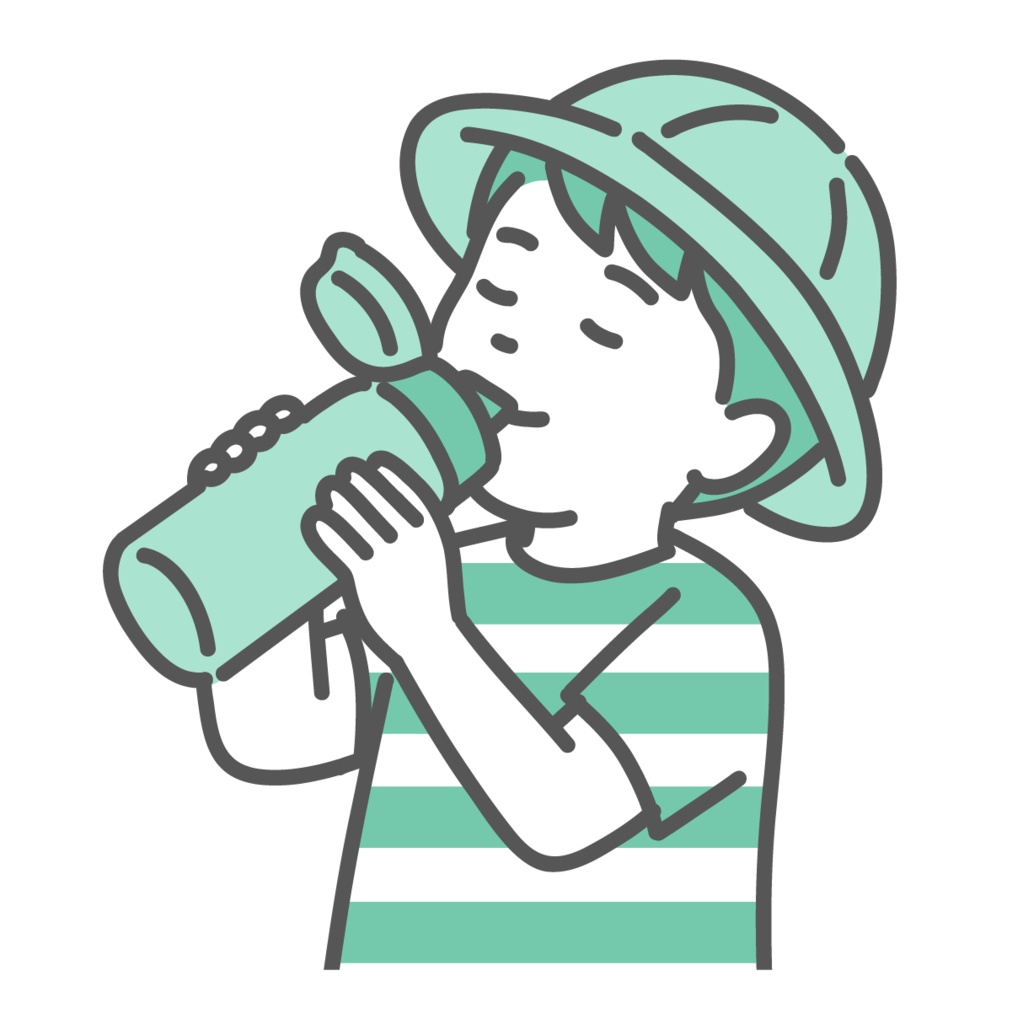 水筒で水分補給をしている男の子（子供）のイラスト