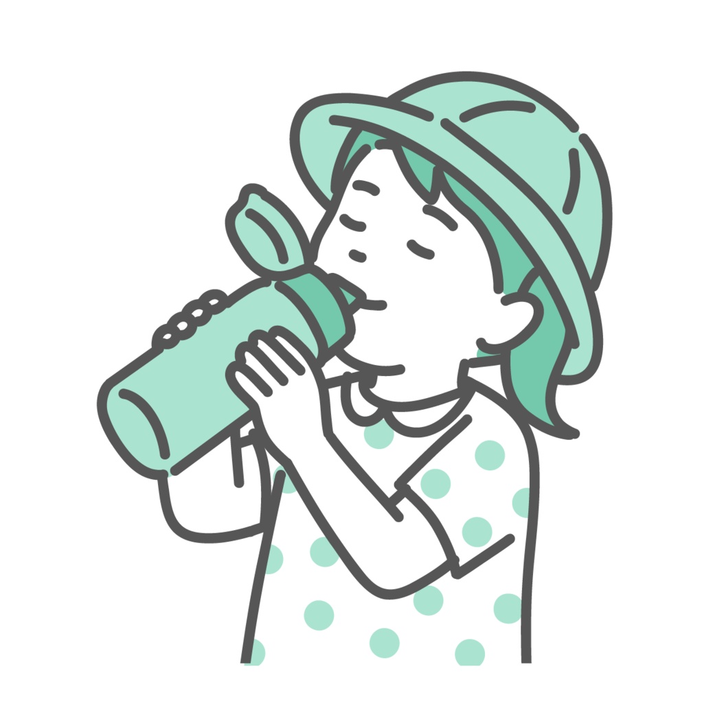 水筒で水分補給をしている女の子（子供）のイラスト
