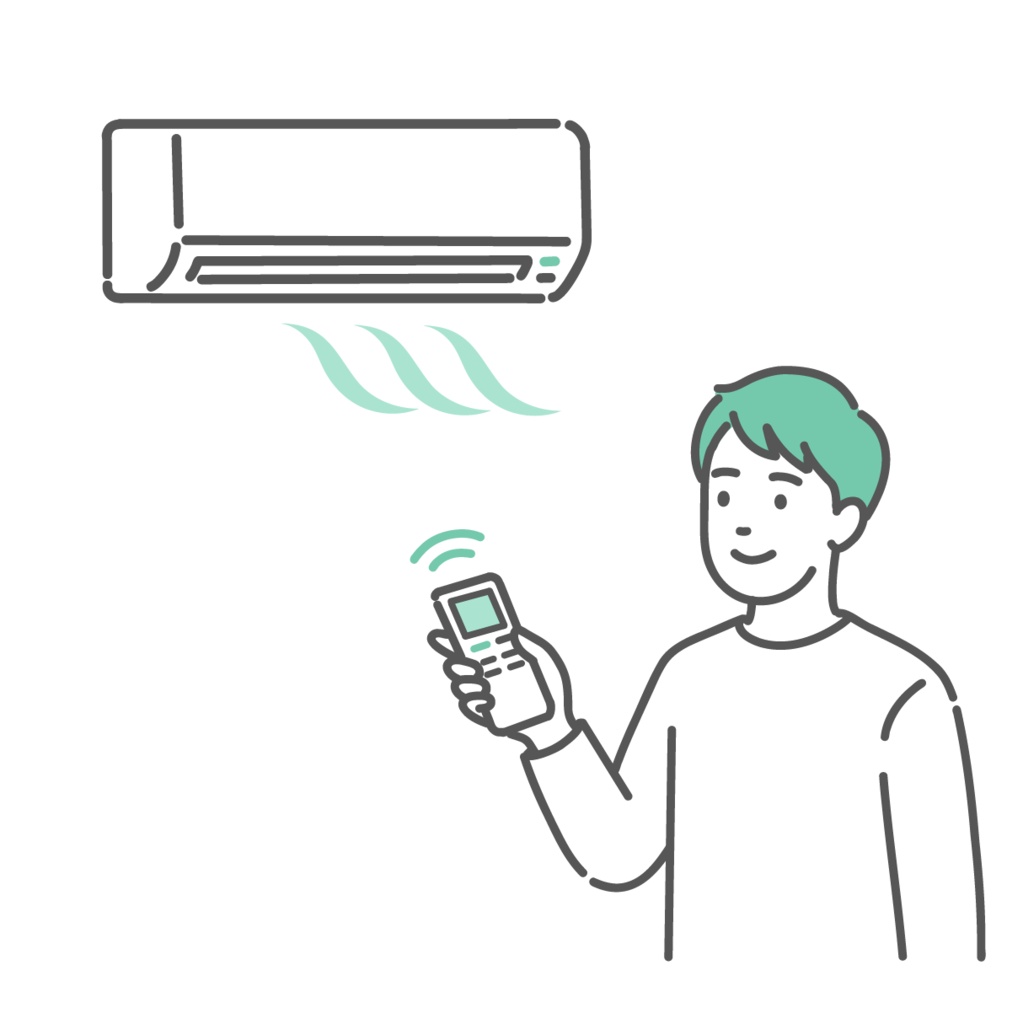 エアコン(冷房)で室温調節をする男性のイラスト