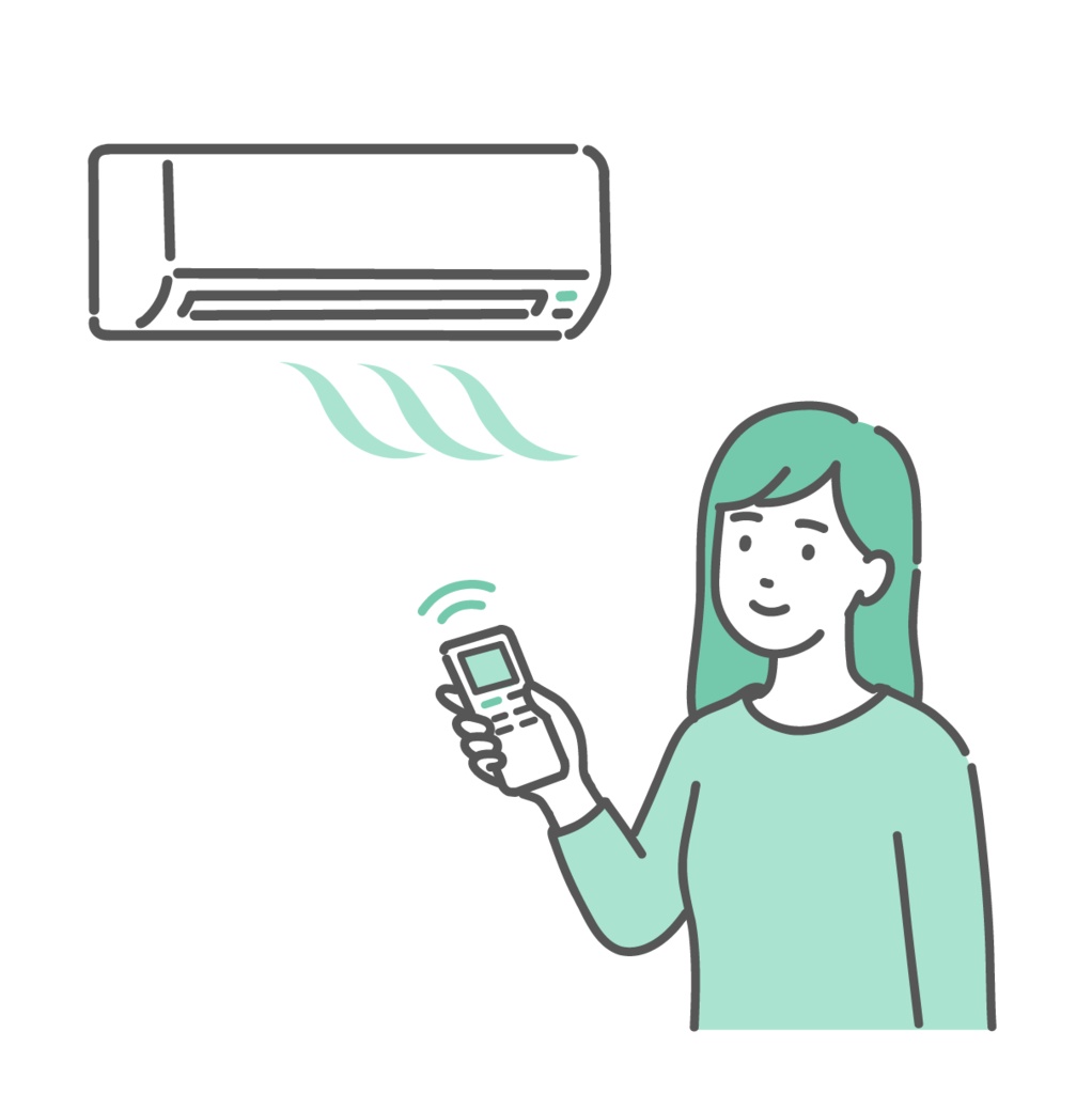 エアコン(冷房)で室温調節をする女性のイラスト