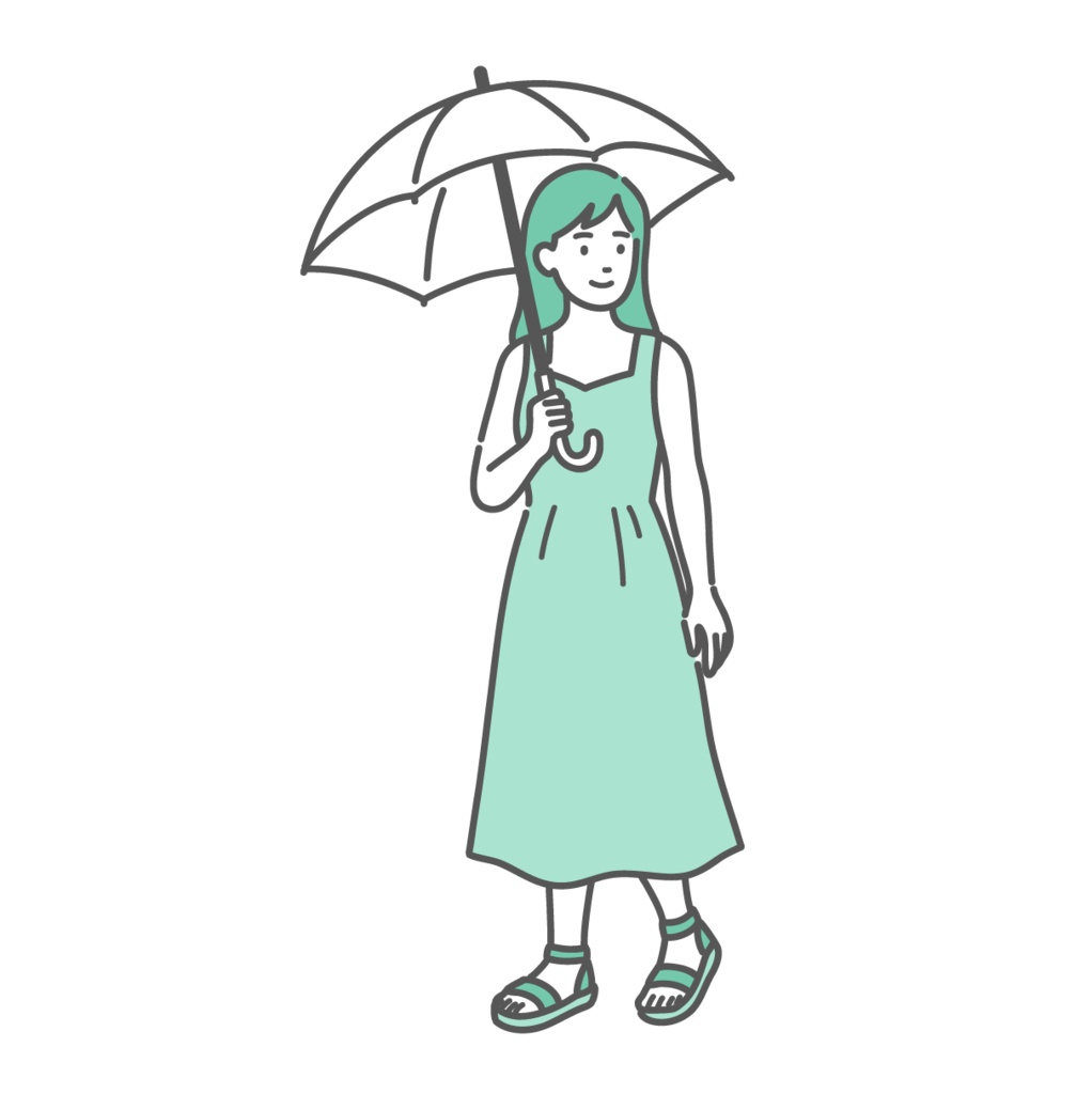 日傘をさして歩く女性のイラスト（熱中症・紫外線対策）