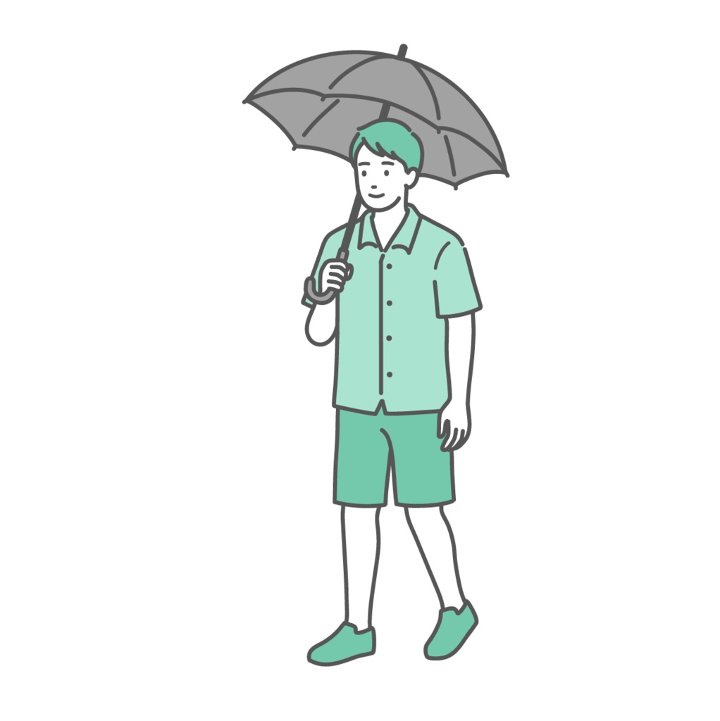 日傘をさして歩く男性のイラスト（日傘男子・熱中症対策）