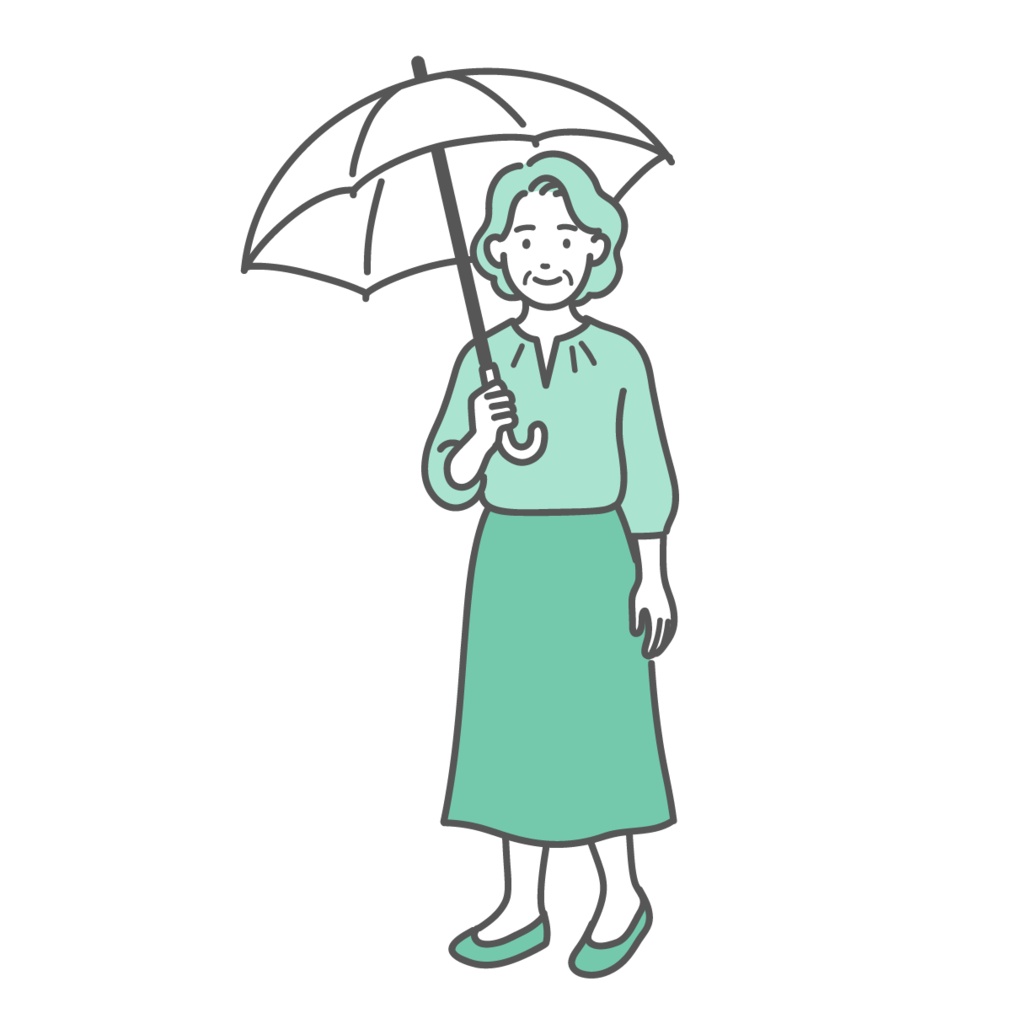 日傘をさしている高齢女性のイラスト（熱中症対策・紫外線対策）