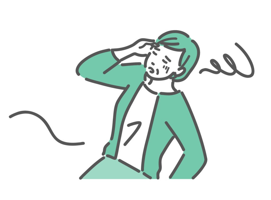 めまい・ふらつき(立ちくらみ)で苦しむ女性のイラスト(更年期・貧血)