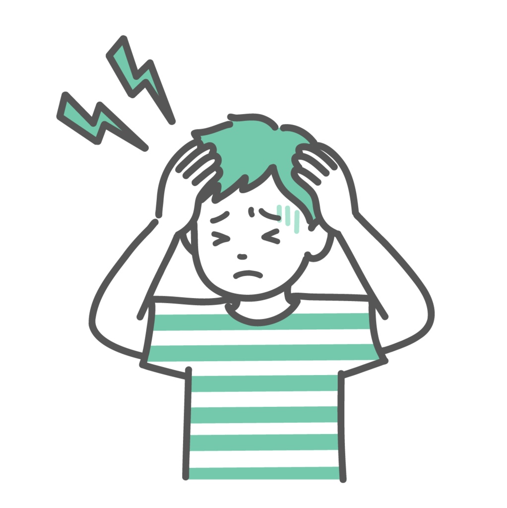 頭痛や発熱で苦しむ男の子（子供）のイラスト