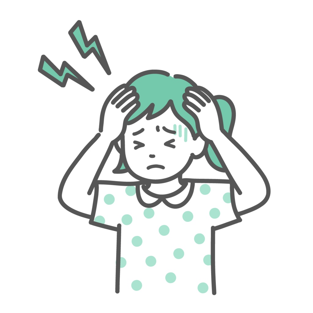 頭痛や発熱で苦しむ女の子（子供）のイラスト