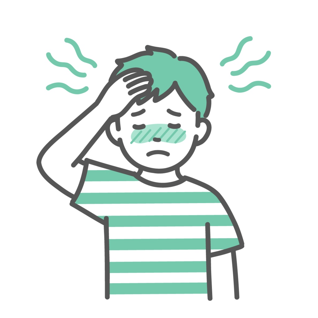 ほてりや発熱で辛そうな男の子（子供）のイラスト