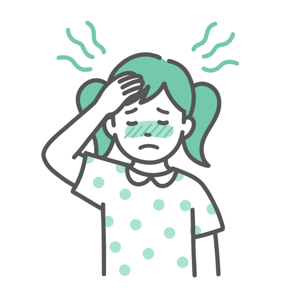 ほてりや発熱で辛そうな女の子（子供）のイラスト