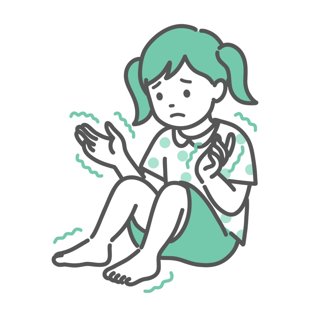 手足のしびれや震えで不安そうな女の子（子供）のイラスト
