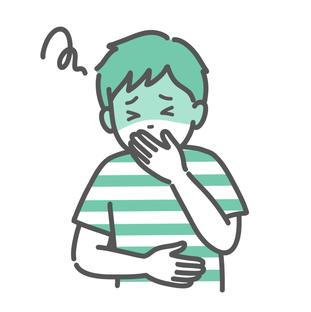 吐き気や気分の悪さで苦しむ男の子（子供）のイラスト