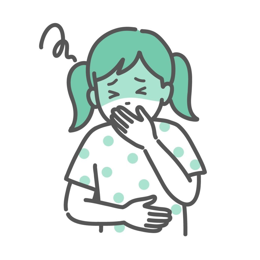 吐き気や気分の悪さで苦しむ女の子（子供）のイラスト