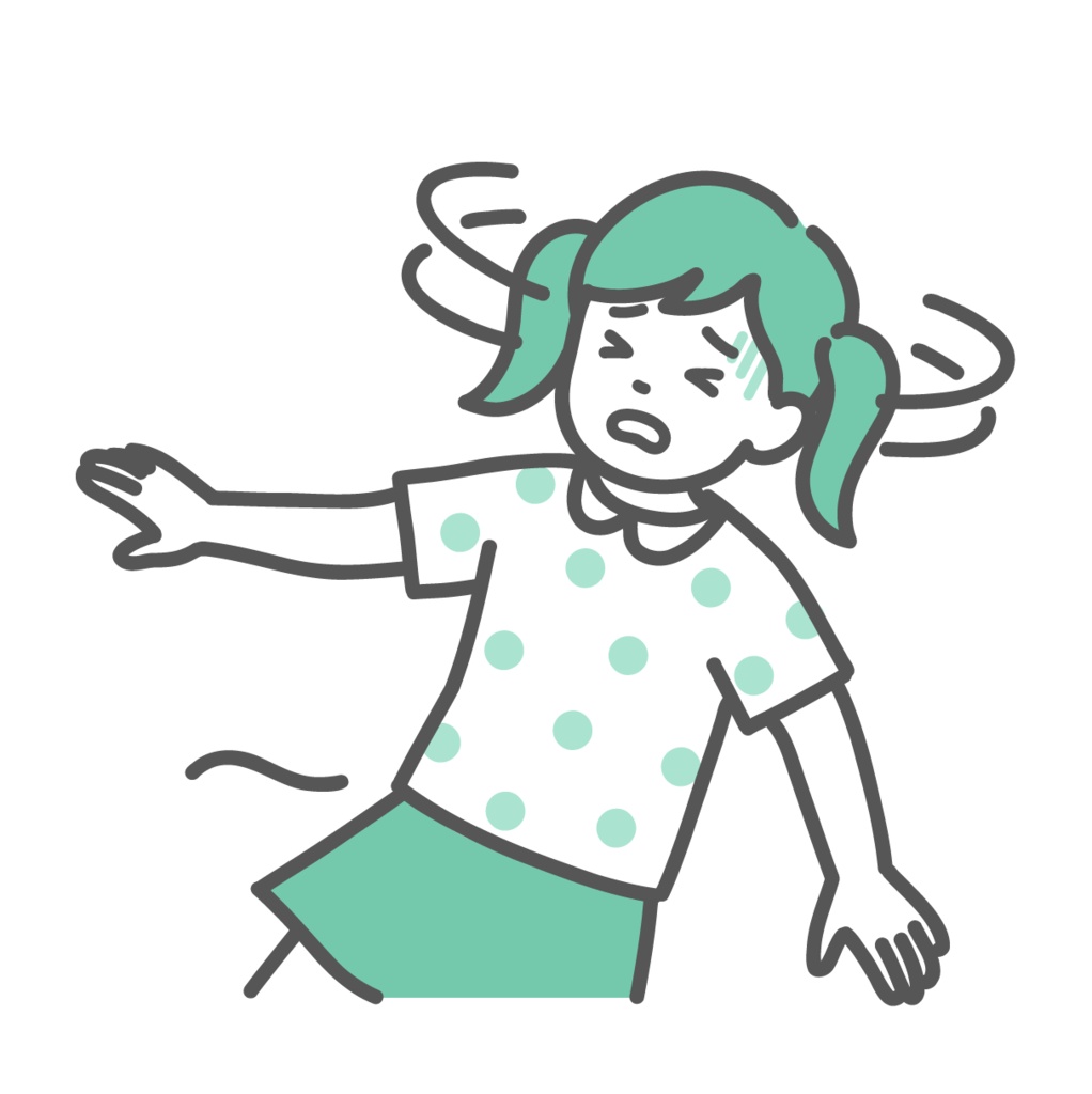 めまいや立ちくらみで倒れそうな女の子（子供）のイラスト