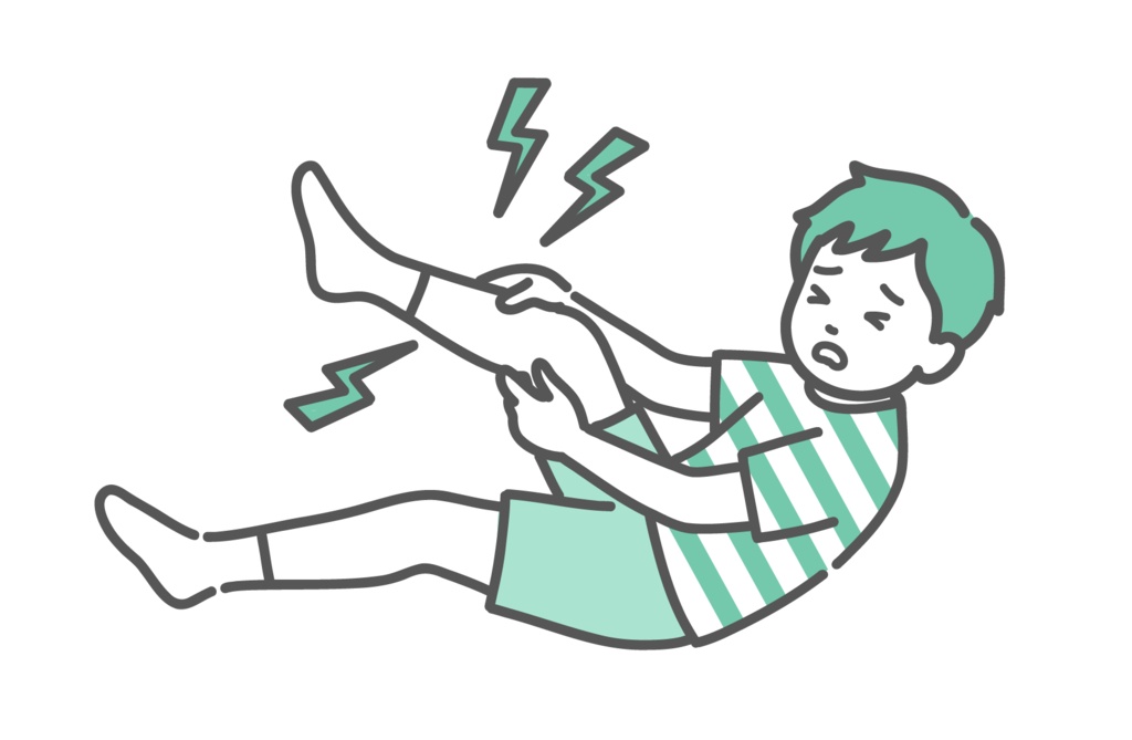 足の痛みやこむら返りで苦しむ男の子（子供）のイラスト