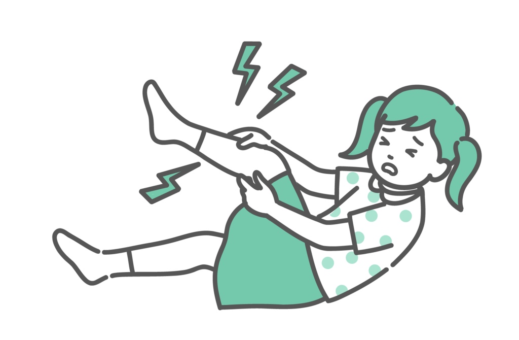 足の痛みやこむら返りで苦しむ女の子（子供）のイラスト