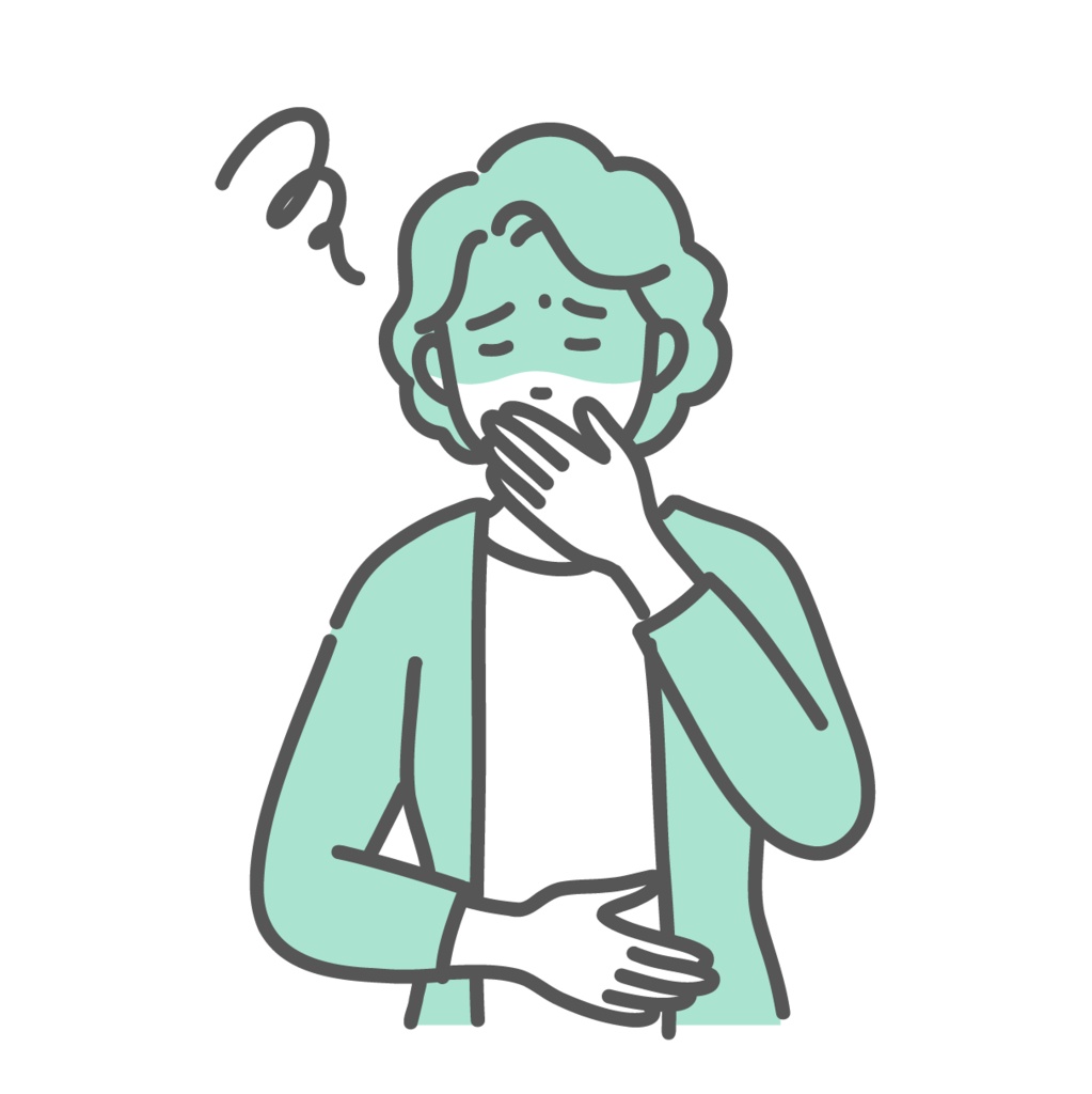 吐き気や気分の悪さで苦しむシニア女性（おばあちゃん）のイラスト