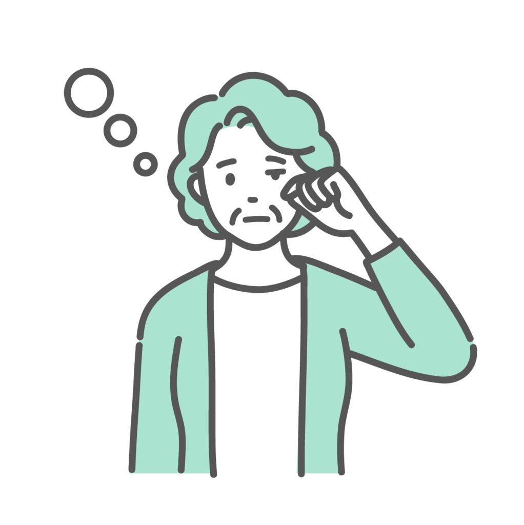 気分が悪くぼーっとしているシニア女性（おばあちゃん）のイラスト