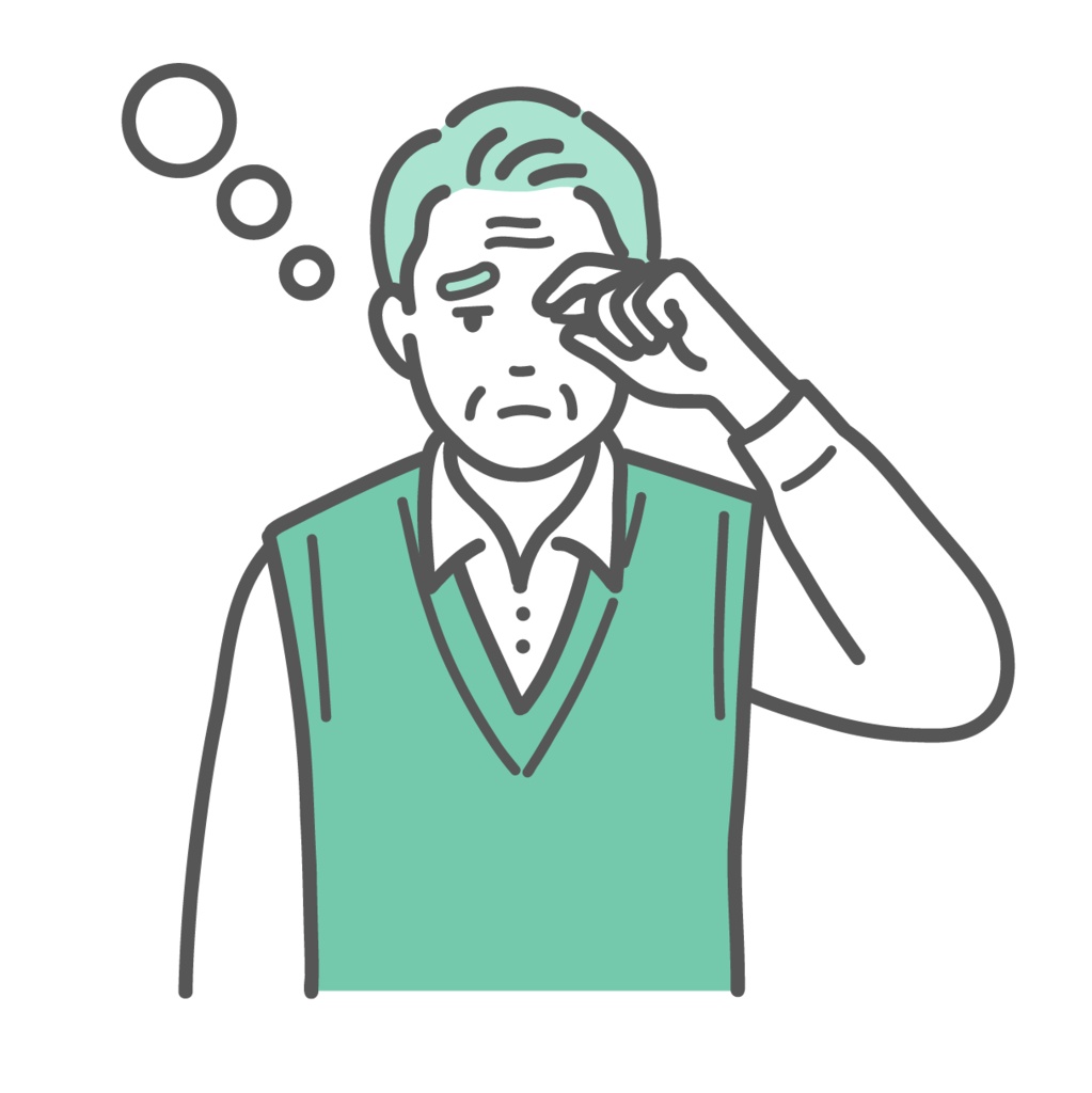 気分が悪くぼーっとしているシニア男性（おじいちゃん）のイラスト