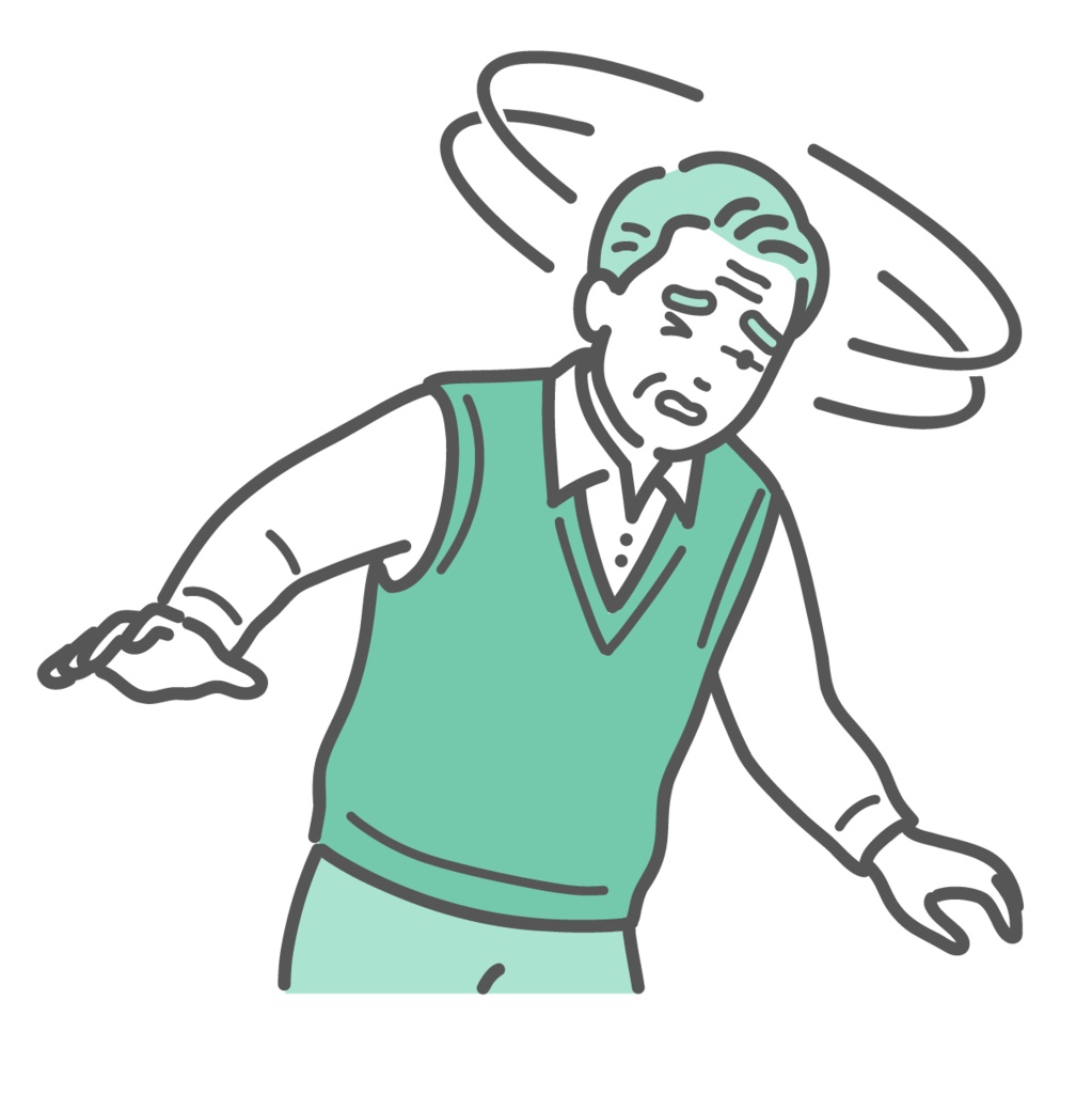 めまいや立ちくらみでふらつくシニア男性(おじいちゃん)のイラスト