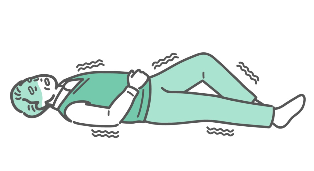 意識を失って倒れ、けいれんを起こしているシニア男性（おじいちゃん）のイラスト