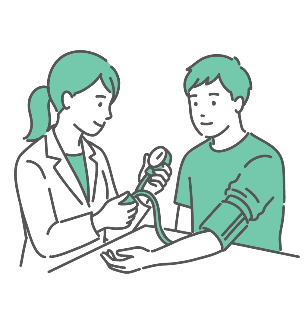 女性の医療従事者による男性の血圧測定イラスト