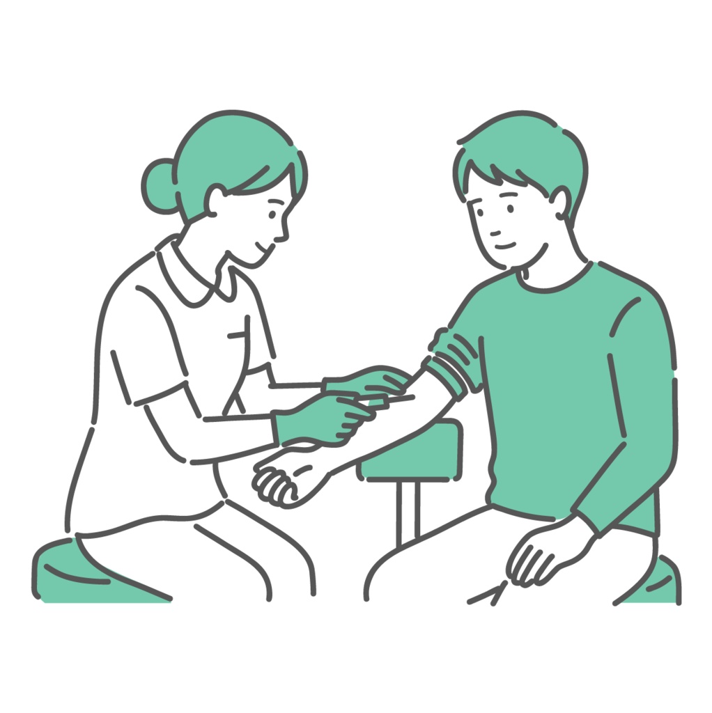 看護師による男性の採血イラスト(腕・穿刺)