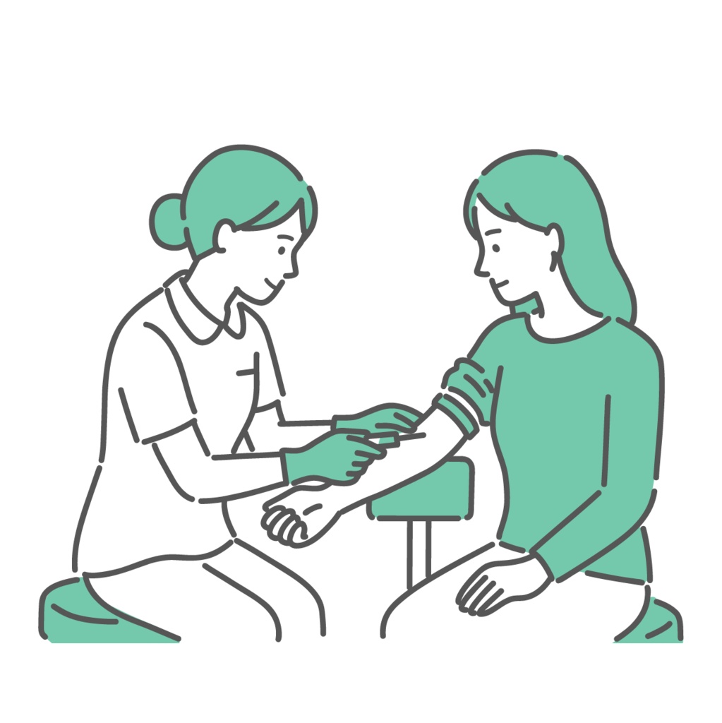 看護師による女性の採血イラスト(腕・健康診断)