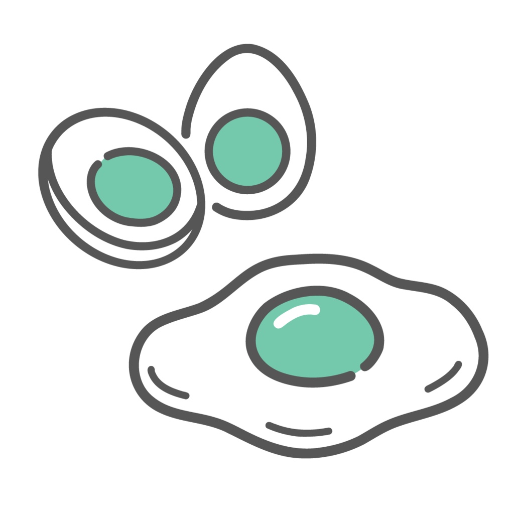 ゆで卵と目玉焼きのイラストセット(タンパク質食材)