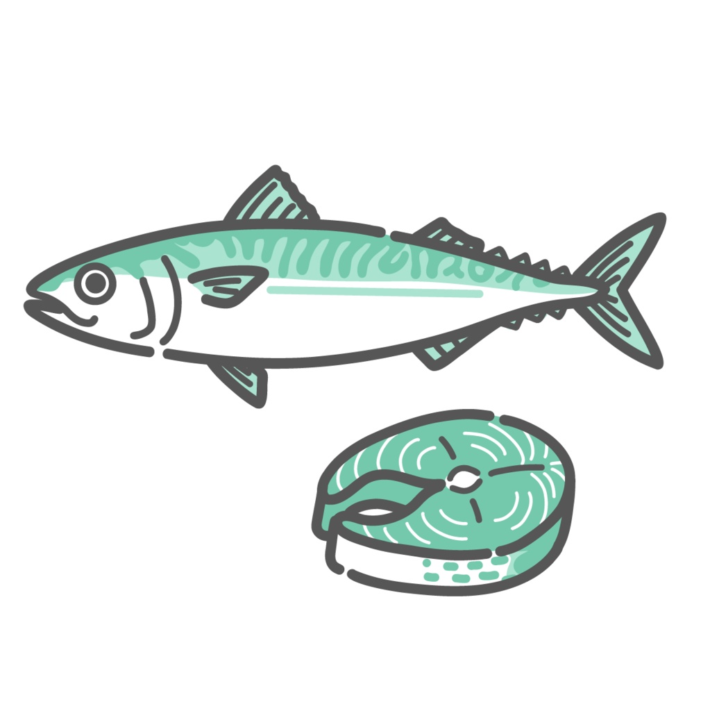 鯖（サバ）のイラスト（DHA・EPA/青魚/オメガ3）