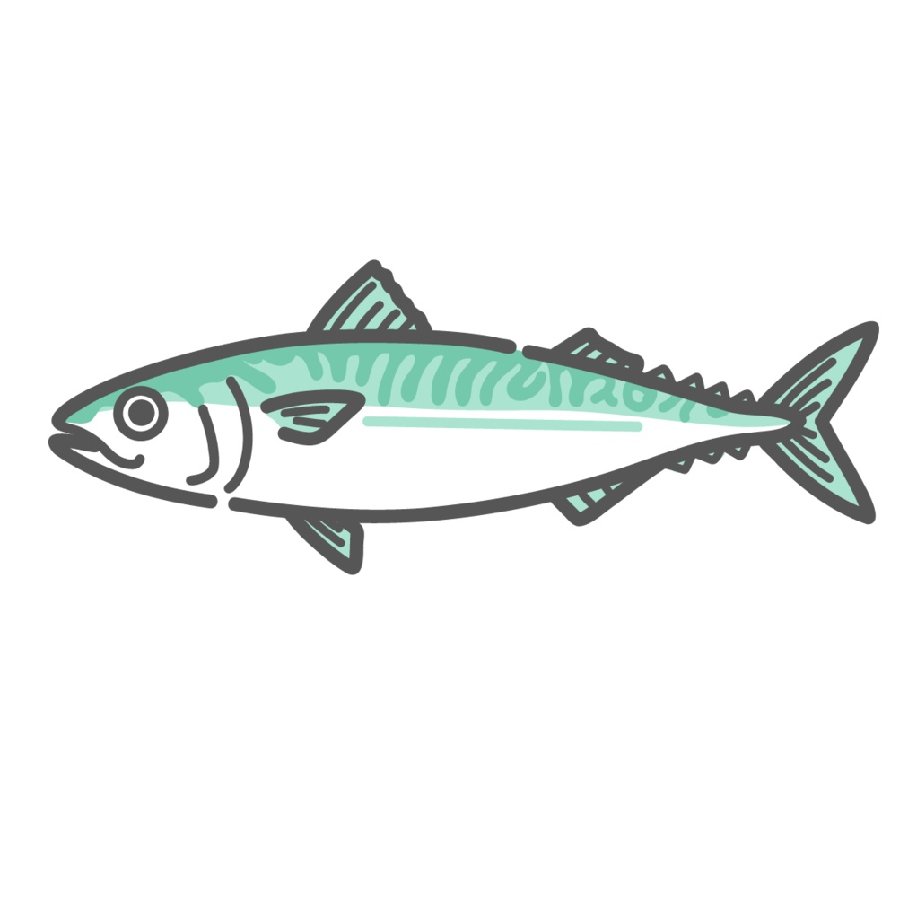 鯖（サバ）のイラスト（一尾/青魚/DHA・EPA）