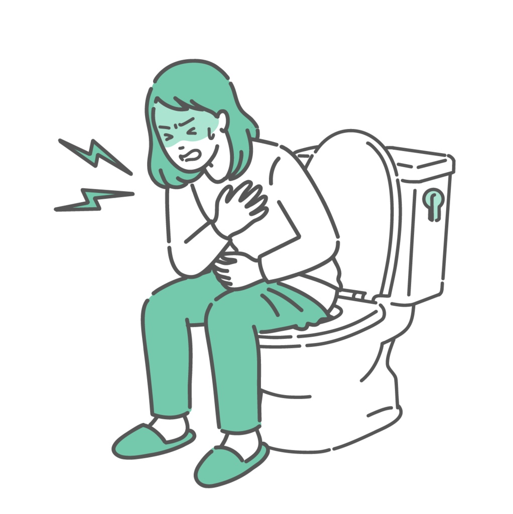 トイレでヒートショックを起こし胸を押さえる女性のイラスト