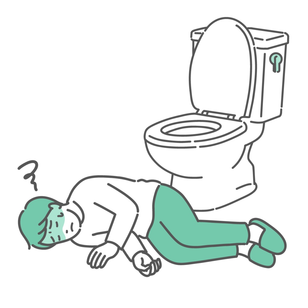 トイレで意識を失い倒れている男性のイラスト(ヒートショック・失神)
