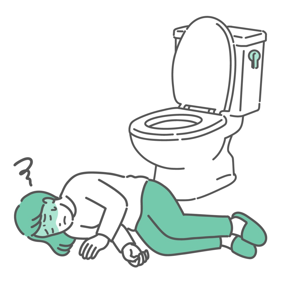 トイレで意識を失い倒れている女性のイラスト(ヒートショック・失神)