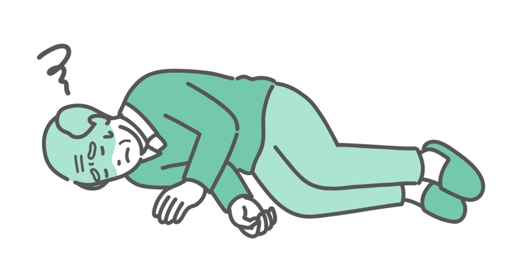 意識を失って倒れている高齢男性のイラスト（失神・転倒・急病）