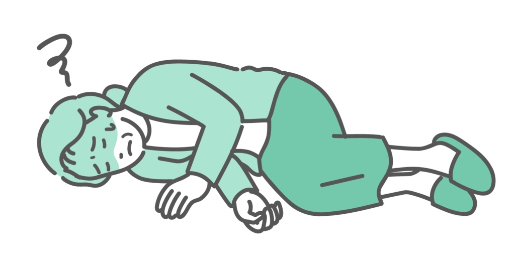 意識を失って倒れている高齢女性のイラスト（失神・転倒・急病）