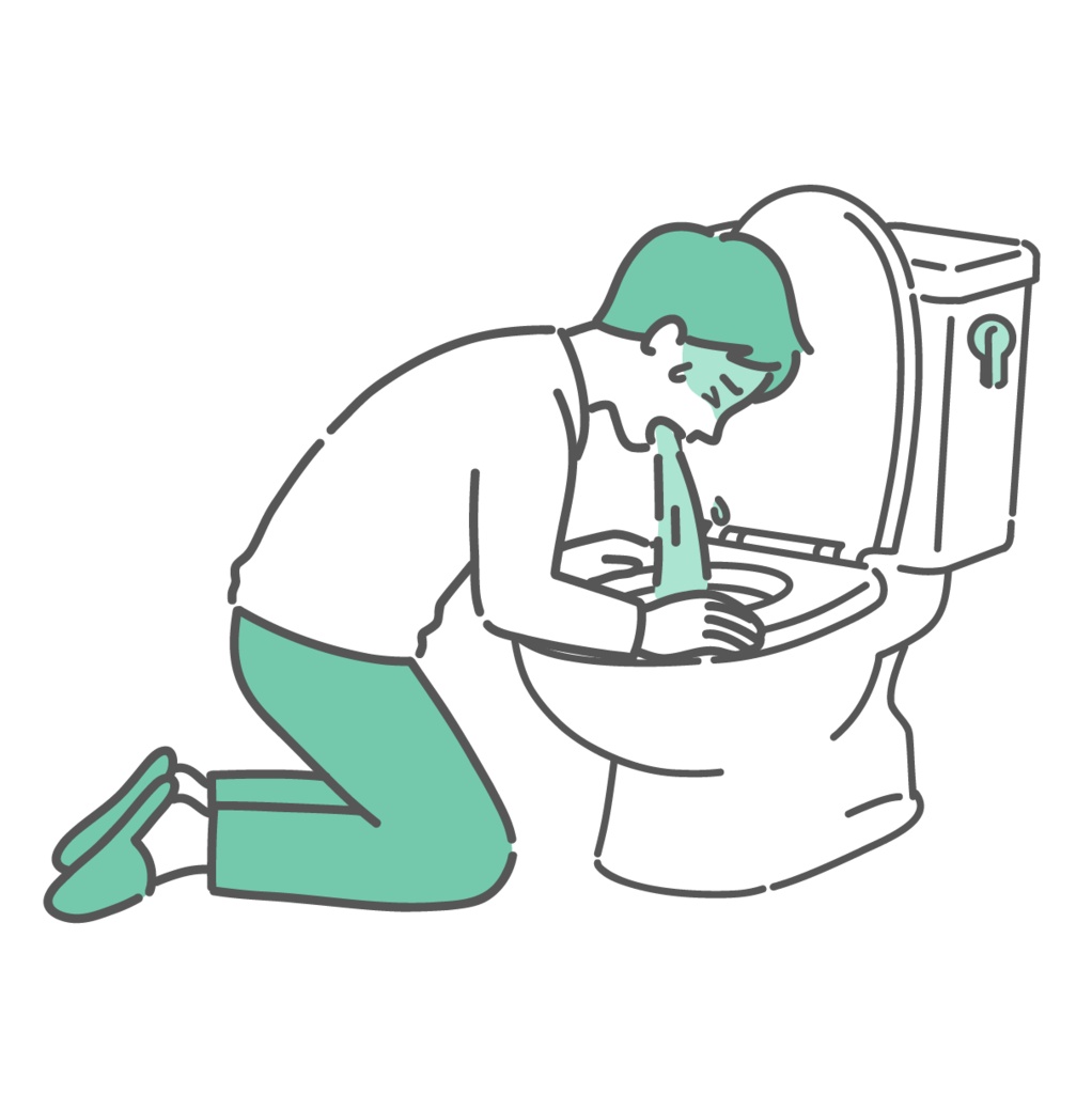 トイレで激しく嘔吐する男性のイラスト