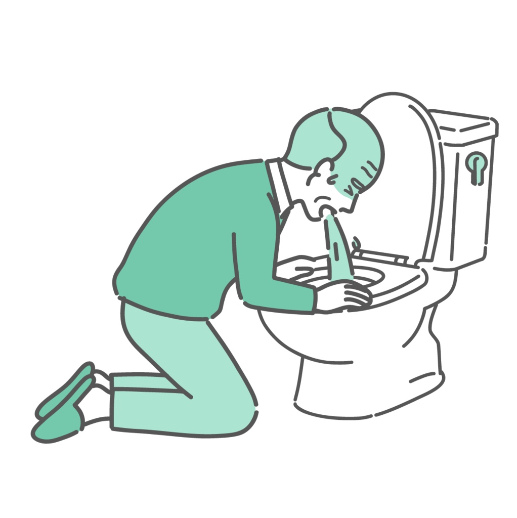 トイレで激しく嘔吐する高齢男性のイラスト
