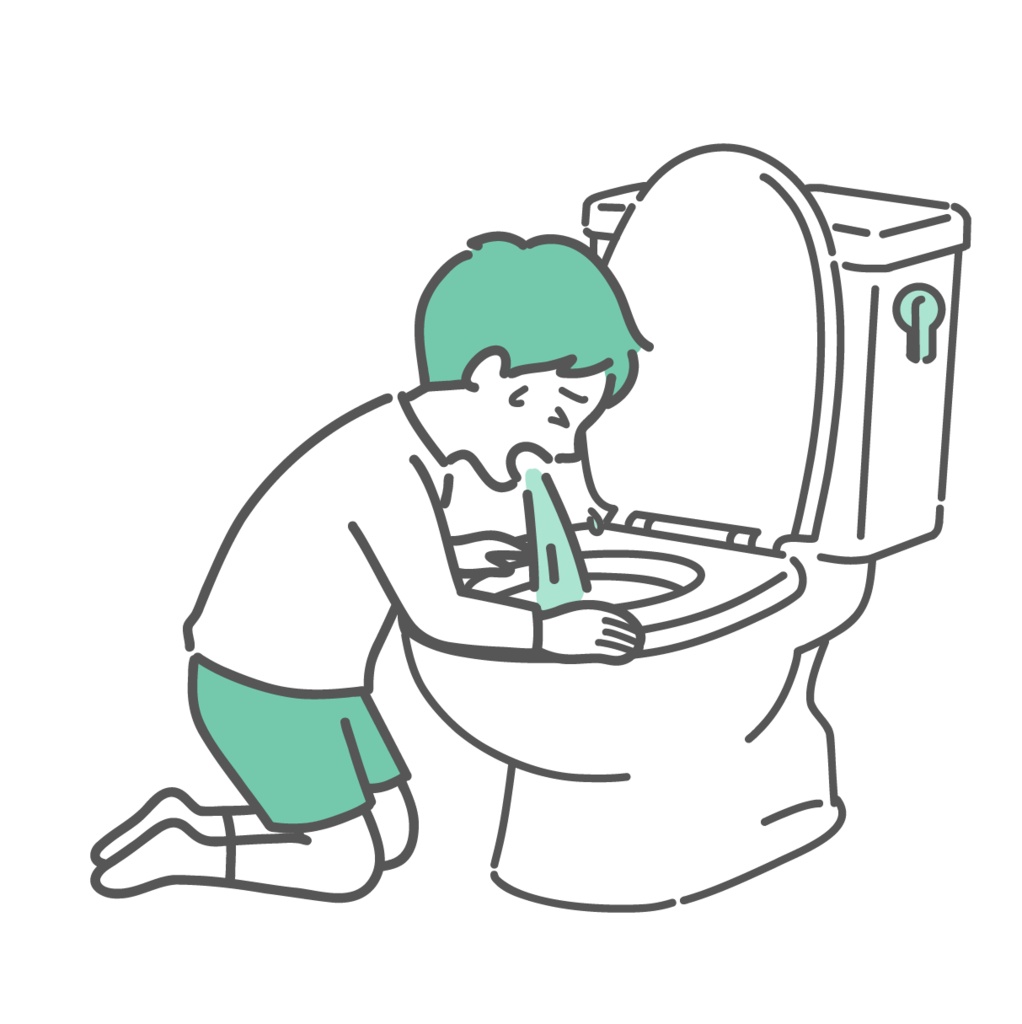 トイレで激しく嘔吐する男の子のイラスト