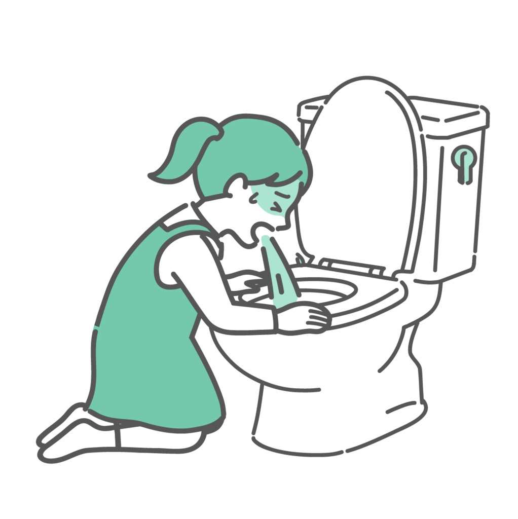 トイレで激しく嘔吐する女の子のイラスト