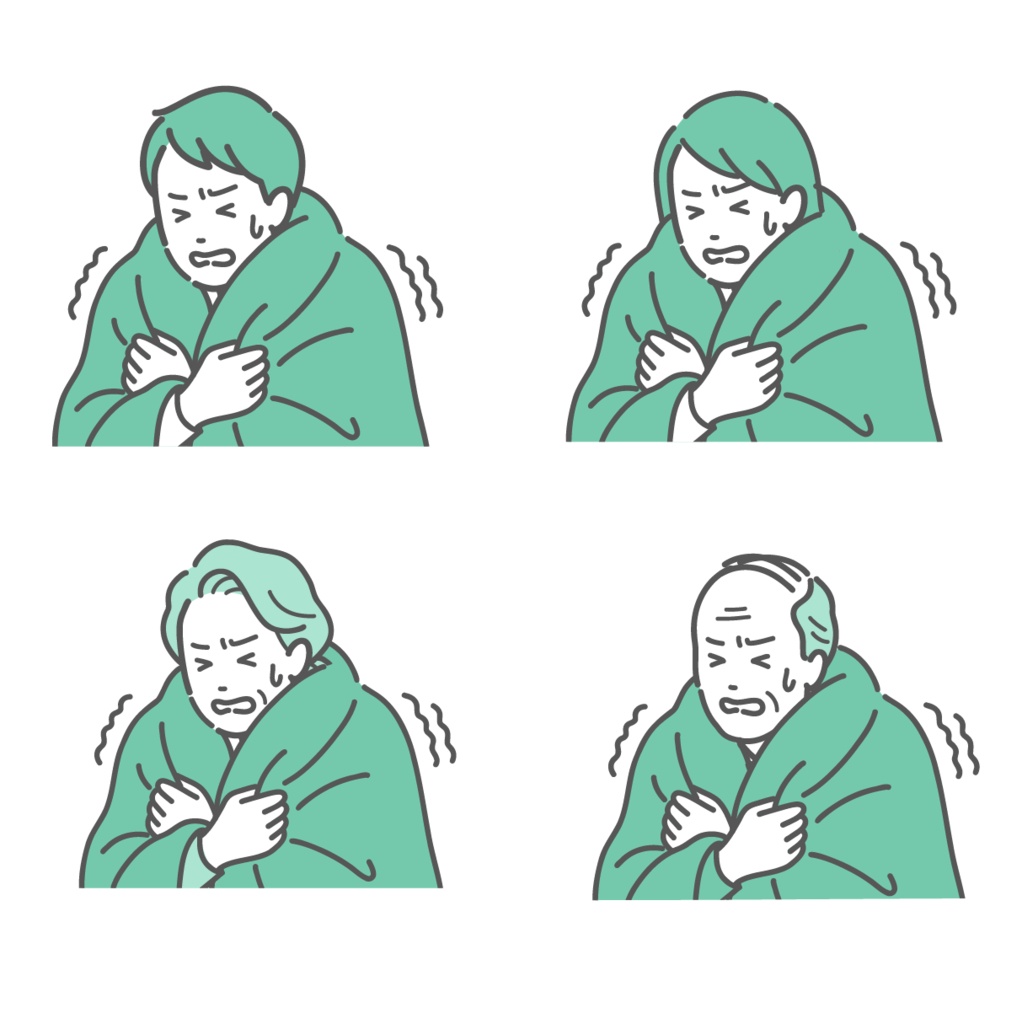 寒気で震える人々のイラストセット（男女・高齢者）