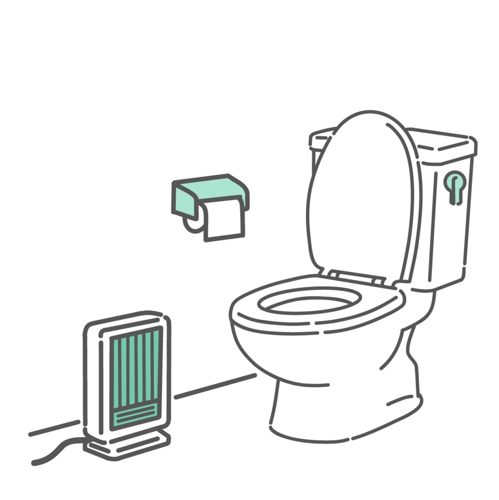 トイレのヒートショック対策のイラスト(暖房器具・冬の事故防止・リフォーム)