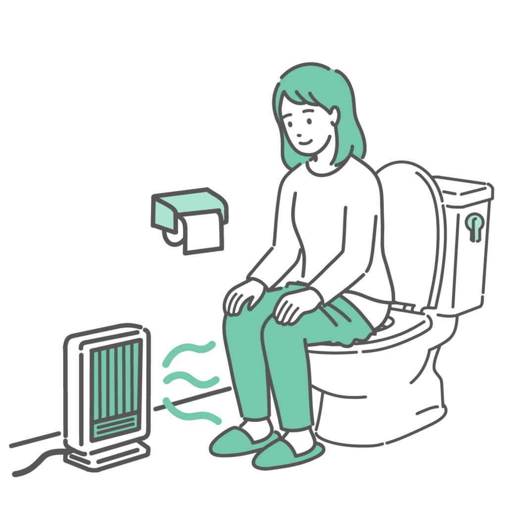 トイレのヒートショック対策・足元ヒーターで暖まる女性