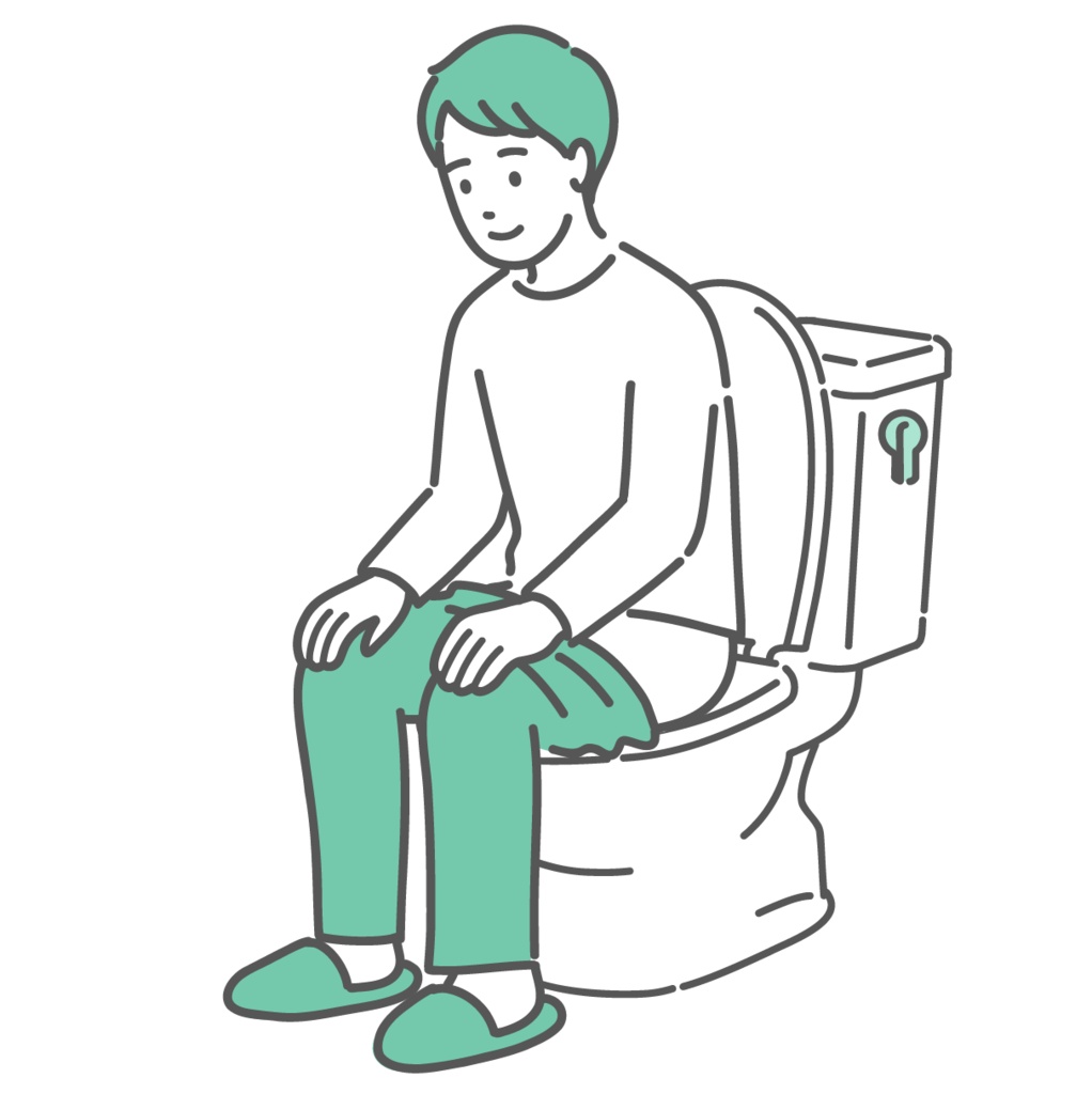 トイレに座ってリラックスしている男性のイラスト（快便・排泄・腸活）