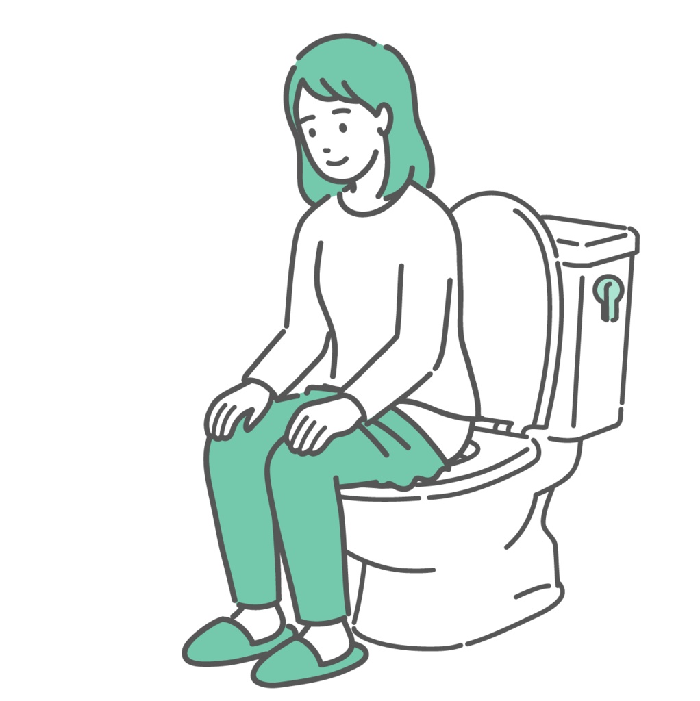 トイレに座ってリラックスしている女性のイラスト（快便・排泄・腸活）